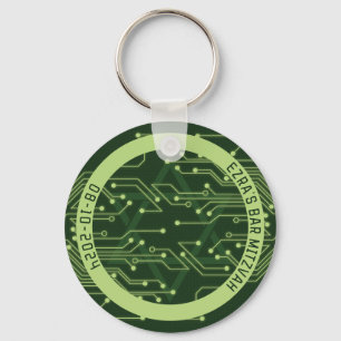 Grönt Computer Circuit Board Pub Mitzvah Nyckelring