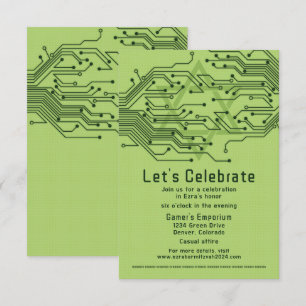 Grönt Computer Circuit Board Pub Mitzvah Reception Tilläggskort