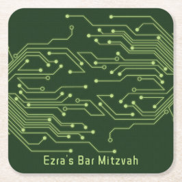 Grönt Computer Circuit Board Pub Mitzvah Underlägg Papper Kvadrat