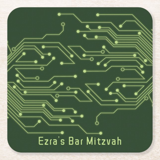 Grönt Computer Circuit Board Pub Mitzvah Underlägg Papper Kvadrat (Framsidan)