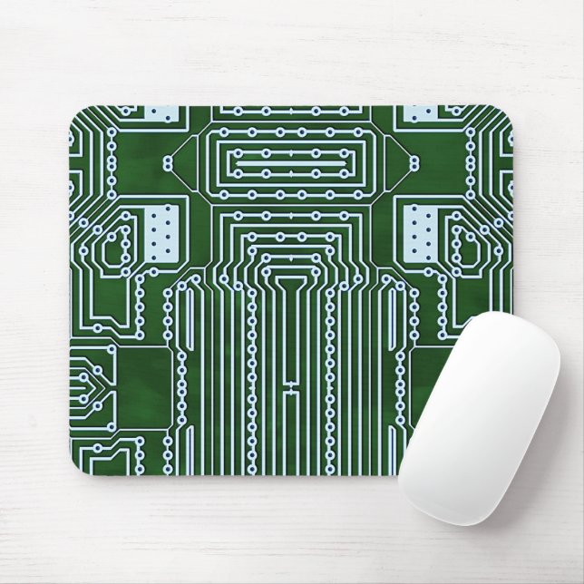Grönt Computer Circuit Board White Linjer Mönster Musmatta (Med mus)