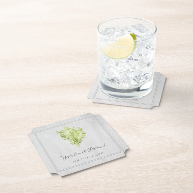 Grönt Conch Snäcka Bröllop Pappra Underlägg Papper (Insitu)