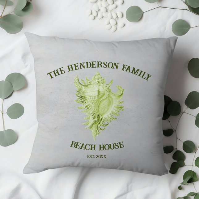 Grönt Conch Snäcka Dekorativ kudde (Green Conch Shell Throw Pillow)