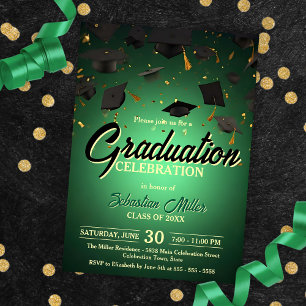Grönt Confetti och Caps Studenten Firande Inbjudningar