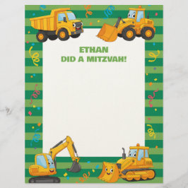 Grönt Construction Lastbilar Customized Mitzvah No Brevhuvud