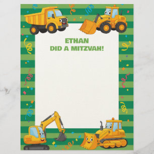 Grönt Construction Lastbilar Customized Mitzvah No Brevhuvud
