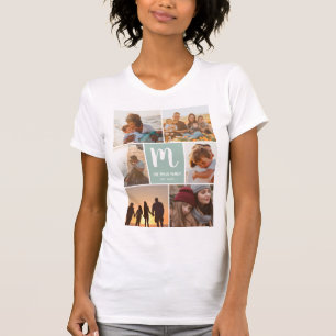 Grönt coola-familjens monogram 6 fotosorteringsrut t shirt