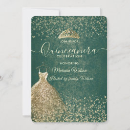 Grönt coola Guld-sekvins dress tiara Quinceañera Inbjudningar