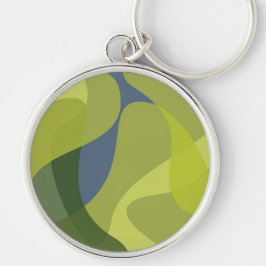 Grönt, coola, trendig, moderna vågigt organiska fo rund silverfärgad nyckelring