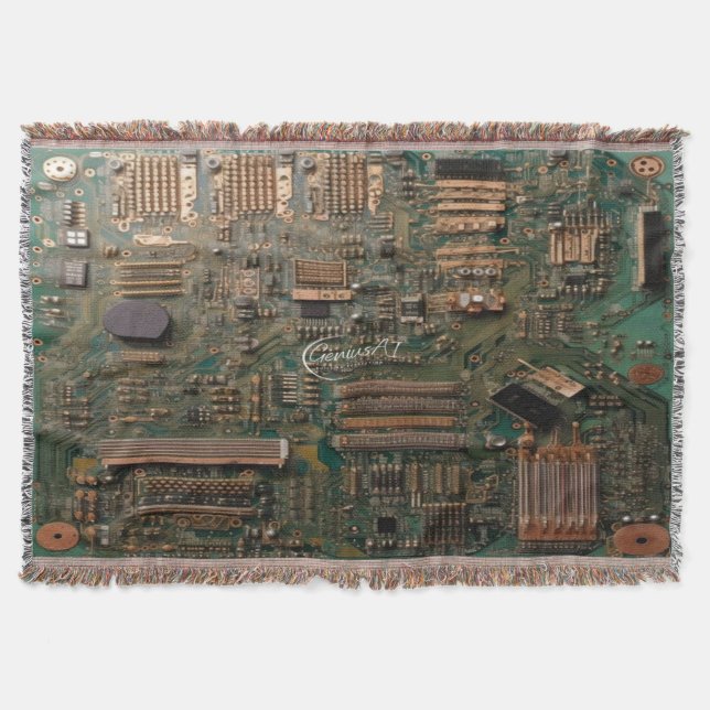 Grönt & Cooper Circuit Board Cotton Throw Blanket Filt (Framsidan)