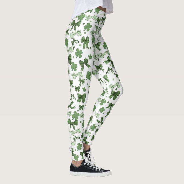 Grönt Coquette Lucky St patrick's day Mönster Leggings (Höger)