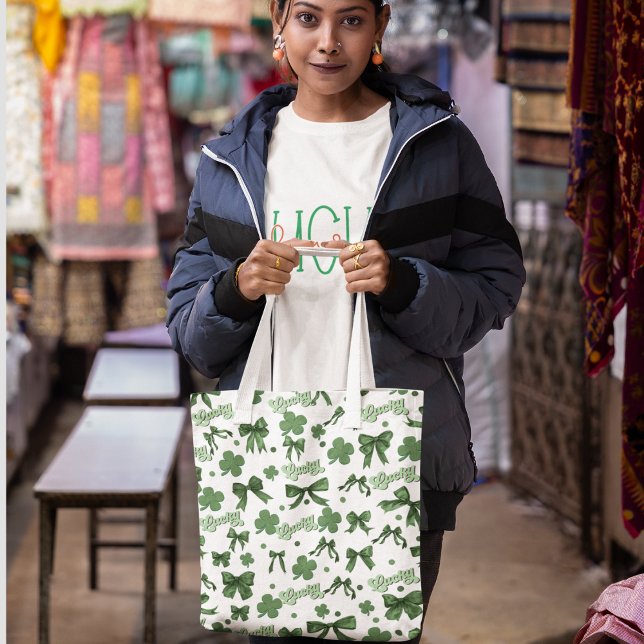 Grönt Coquette Lucky St patrick's day Mönster Tygkasse (Skapare uppladdad)