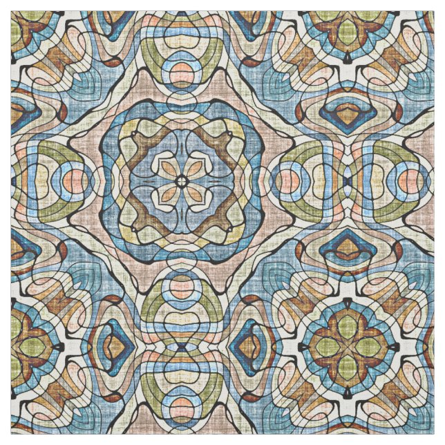 Grönt Coral Orange Blue Bali Batik Stil Mönster Tyg (Provkarta)