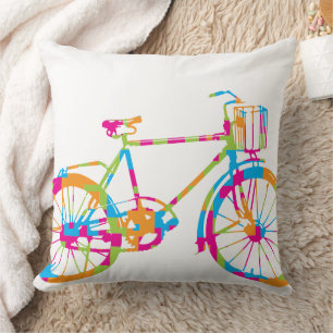 Grönt Coral Rosa och Blue Bicycle Pillow Kudde