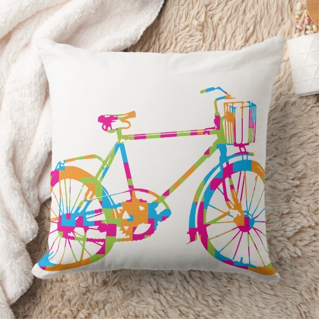 Grönt Coral Rosa och Blue Bicycle Pillow Kudde (Filt)