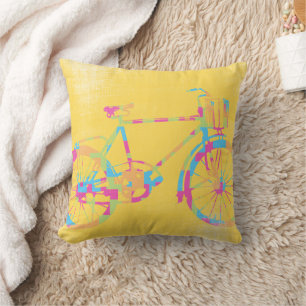 Grönt Coral Rosa och Blue Bicycle Pillow Kudde
