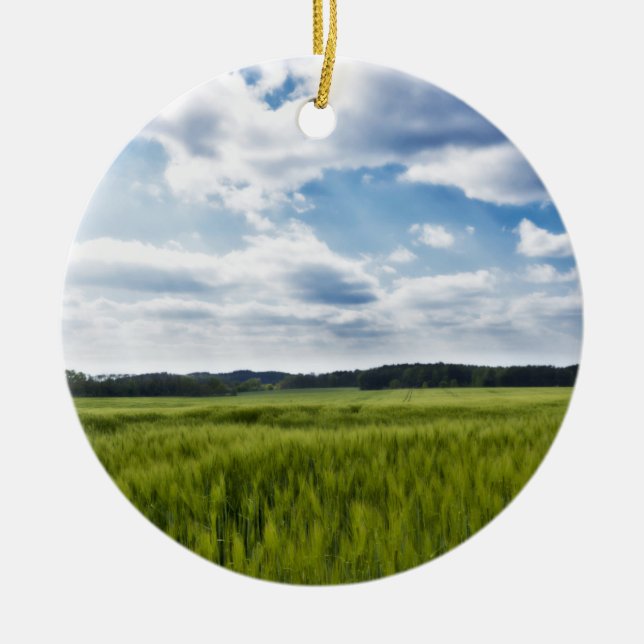 Grönt Cornfields och Blå himmel Julgransprydnad Keramik (Framsidan)