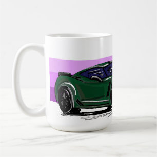Grönt Corvette C7 med Lila Rand Kaffemugg