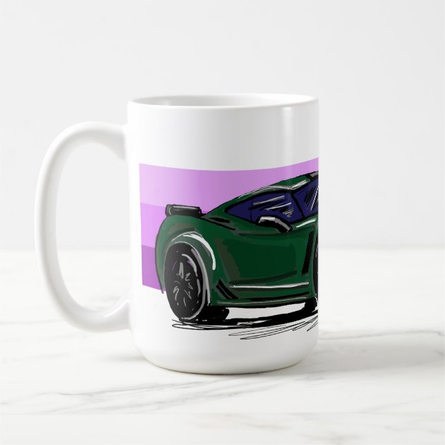 Grönt Corvette C7 med Lila Rand Kaffemugg (Vänster)