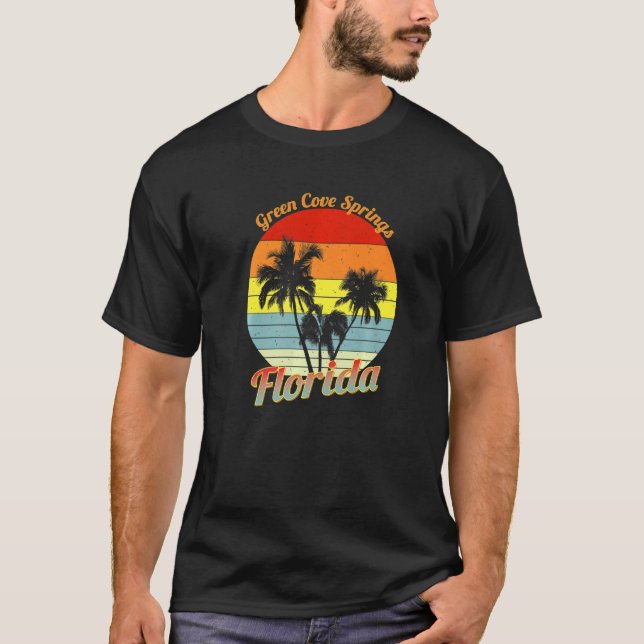 Grönt Cove Vår Florida Retro Tropical Handflatan T Shirt (Framsida)