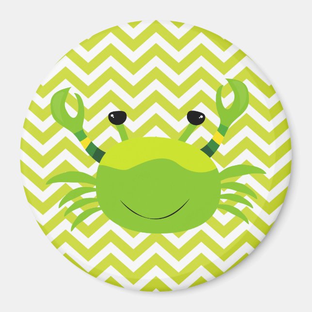 Grönt Crab på Grönt Chevron Rand Mönster Magnet (Framsidan)