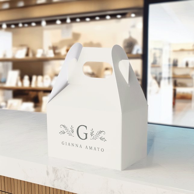 Grönt & Cream Botanical Monogram & Business Namn Presentaskar (Skapare uppladdad)