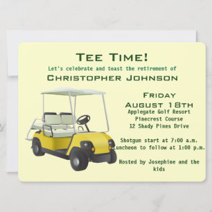 Grönt Cream Golf Cart Pension Party bjudan Inbjudningar