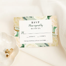 Grönt Cream Guld Blommigt Greenery Bröllop OSA Kort