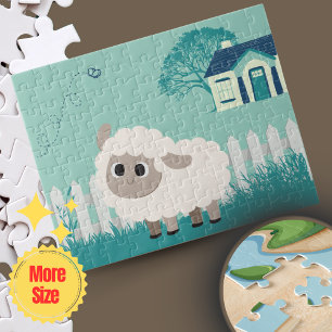 Grönt Cream Illustrative Tecknad Anime Sheep Pussel