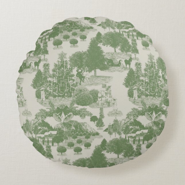 Grönt Cream jul-vintern Wonderland Rund Kudde (Framsidan)