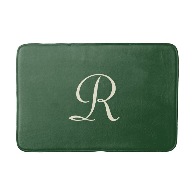 Grönt & Cream Monogrammed Plush Bath Mat Badrumsmatta (Framsidan)