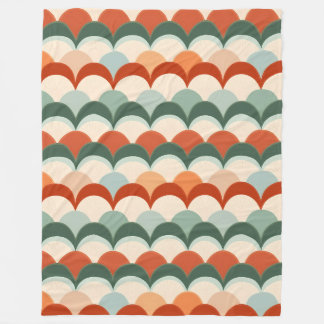 Grönt, Cream och Orange Scalloped Mönster Fleecefilt