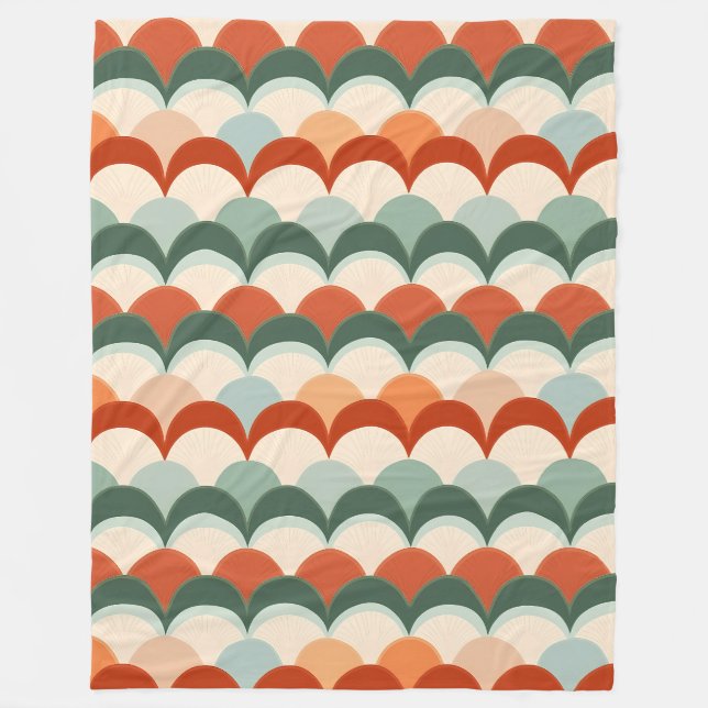 Grönt, Cream och Orange Scalloped Mönster Fleecefilt (Framsidan)