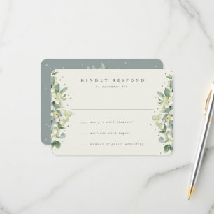 Grönt/Cream Snowberry+Eucalyptus Bröllop OSA Kort