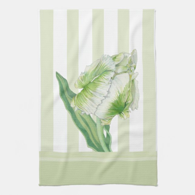 Grönt Cream Tulip kökshandduk (Vertikal)