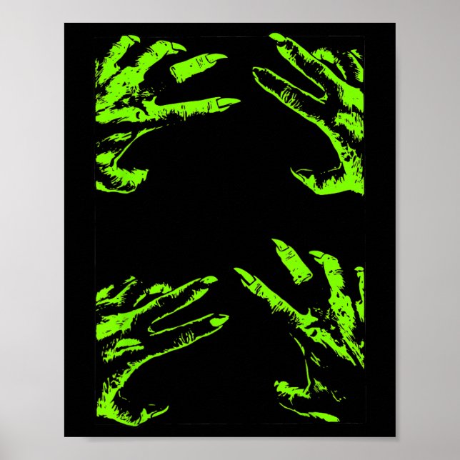 Grönt Creepy Halloween Zombie Händer Clawing Graph Poster (Framsidan)