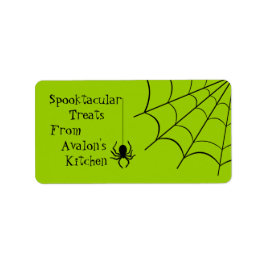 Grönt Creepy Spider Halloween Treats Baking Label Adressetikett