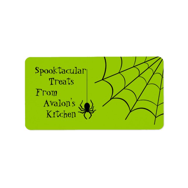 Grönt Creepy Spider Halloween Treats Baking Label Adressetikett (Framsidan)
