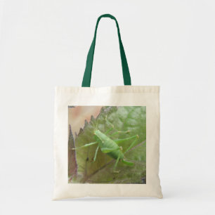Grönt Cricket på en Löv Tote Bag Tygkasse