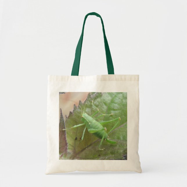 Grönt Cricket på en Löv Tote Bag Tygkasse (Framsidan)