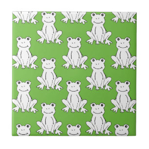 Grönt Cute Animal Mönster Tecknad Frog Mönster Kakelplatta