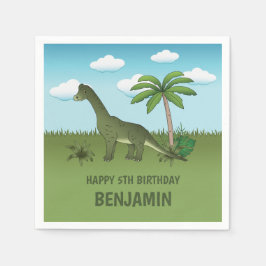 Grönt Cute Brachiosaurus Dinosaur Barn Birthday Pappersservett