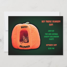 Grönt Cute Cat Orange Pumpkin Kitten Halloween Inbjudningar