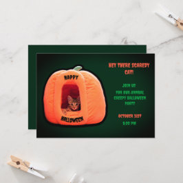 Grönt Cute Cat Orange Pumpkin Kitten Halloween Inbjudningar