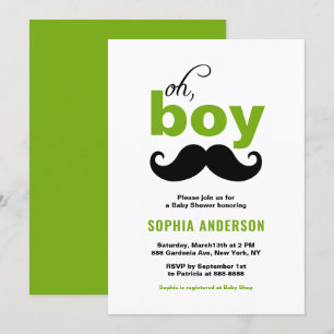 Grönt Cute Det är en pojk Mustache Baby Shower Inbjudningar