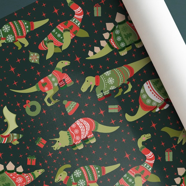 Grönt Cute Dinosaurs Julsötare Presentpapper (Skapare uppladdad)
