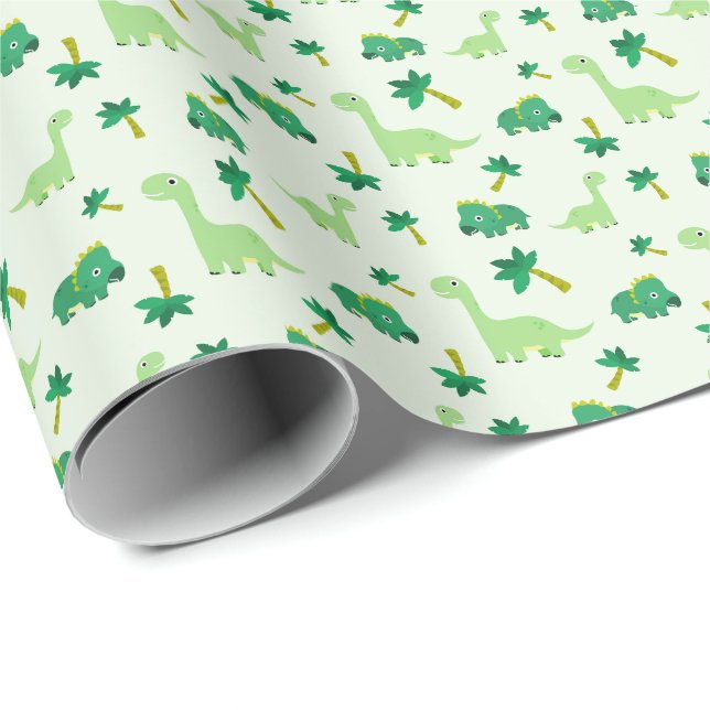 Grönt Cute Dinosaurs Mönster Presentpapper (Rullad Hörn)