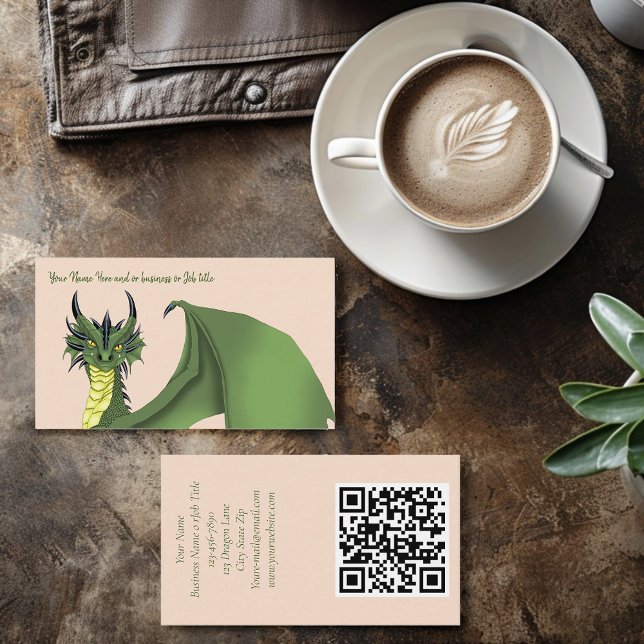 Grönt Cute Dragon Porträtt Peach Visitkort (Skapare uppladdad)