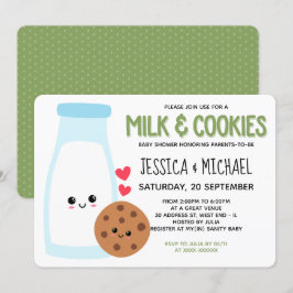 Grönt Cute Kawaii Mjölk och babyskor för cookies Inbjudningar