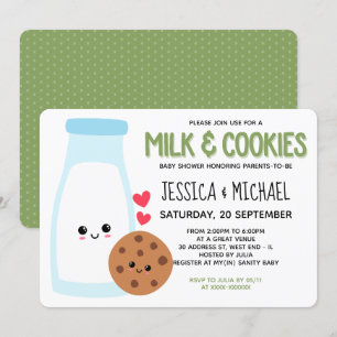 Grönt Cute Kawaii Mjölk och babyskor för cookies Inbjudningar